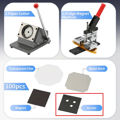 50*50mm 2.5*2.5" Square Refrigerator Badge Making Machine DIY Paper Cutter Photo Magnetic Materials