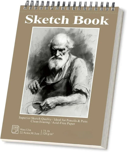 Sketchbook - 9"x12" spiral bound drawing board, 1 pack of 100 sheets, acid-free paper