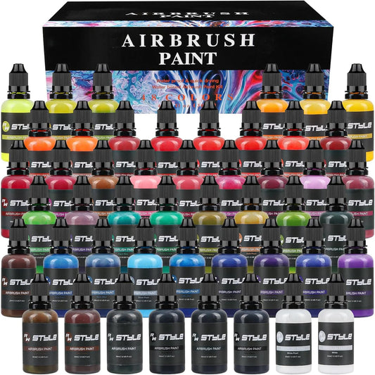 48 Colors Airbrush Paint Set 1fl oz, Opaque & Brilliant Colors, Leather & Shoe Acrylic Kit Ready to Spray