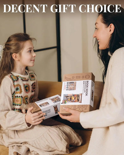 Robotime Sakura Wine Alley Booknook with Lights DIY Miniature Dolls House Kit 3D Wooden Puzzle Bookend Bookshelf