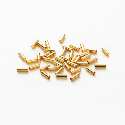 100Pcs 5-7mm 14K/18K Gold Plated Straight Long Tube Brass Beads Necklace Loose Spacer Beads
