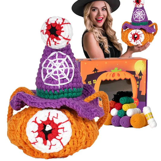Halloween Complete Crochet Beginner Kit Unfinished Material Package Crochet Kit Strange Eyeball Pumpkin