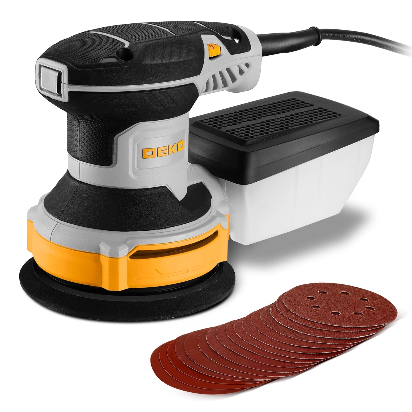 DEKO 300W Orbital Sander Sanding 14000RPM 16 Pieces Sandpaper 125 mm Pad Dust Collector
