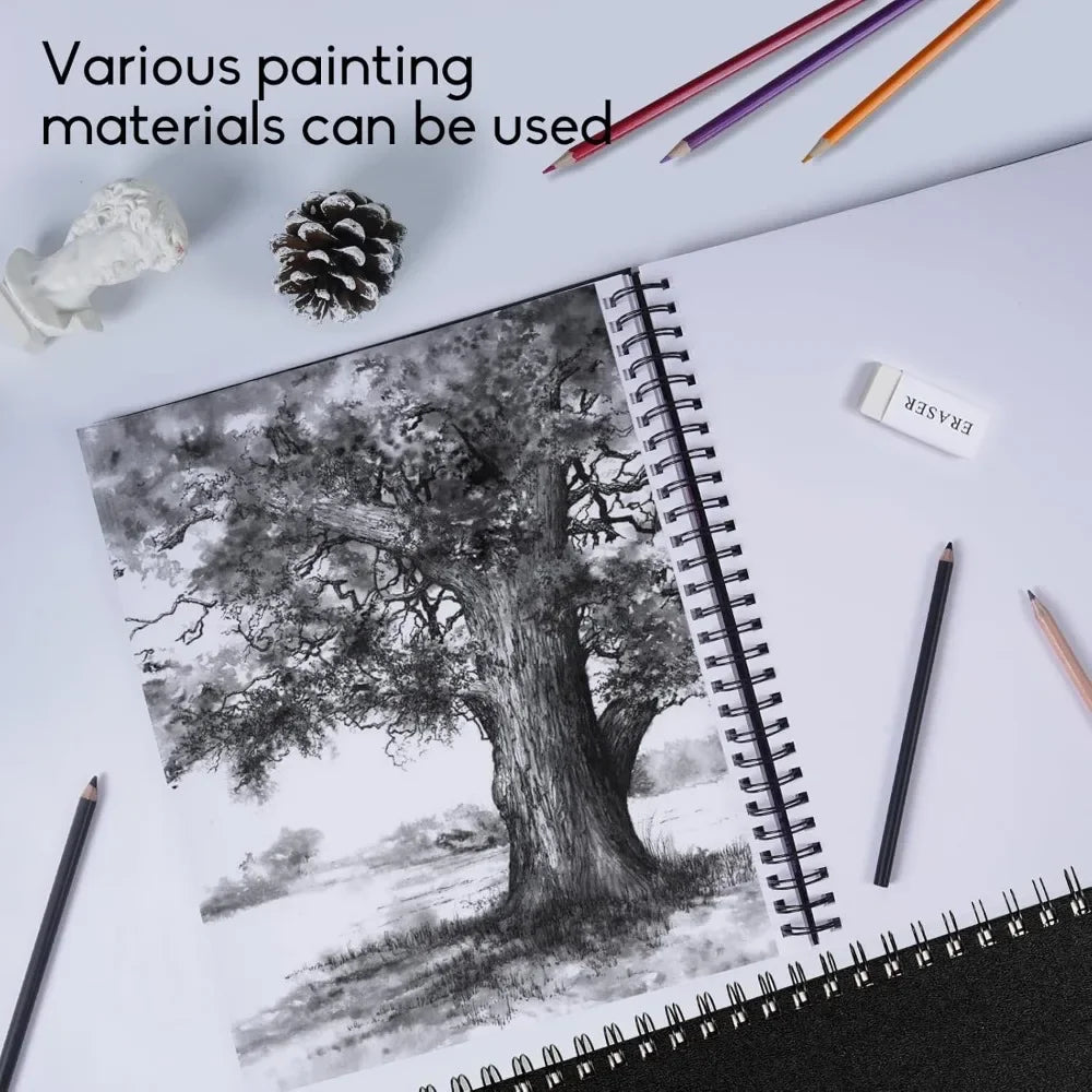 9"x12" double-sided hardcover sketchbook, 60 sheets, durable acid-free drawing paper
