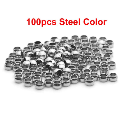 100-200Pcs 1.5 2 2.5 3mm Stainless Steel Ball Stopper Crimp End Beads Positioning Spacer Beads