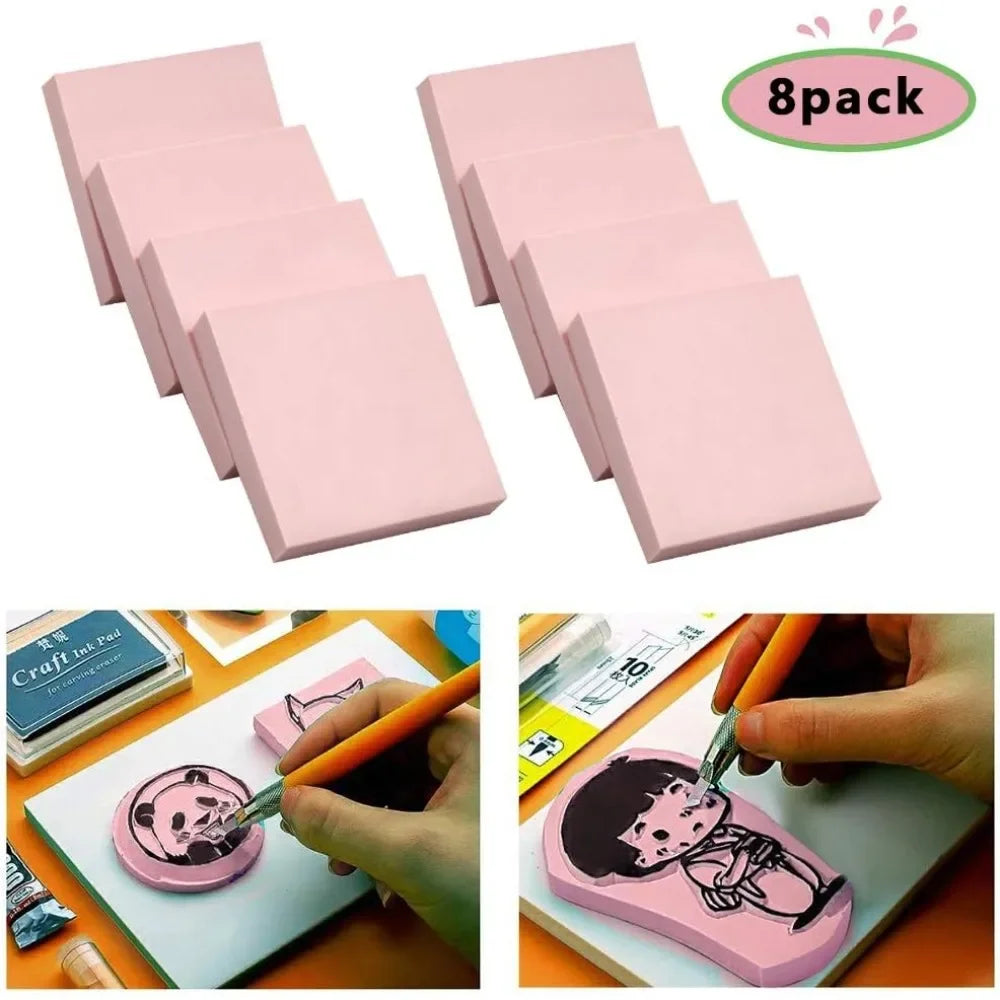 8 2 "x2" pink rubber carving blocks, suitable for stamp crafts, soft and easy to carve