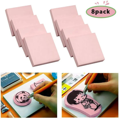 8 2 "x2" pink rubber carving blocks, suitable for stamp crafts, soft and easy to carve