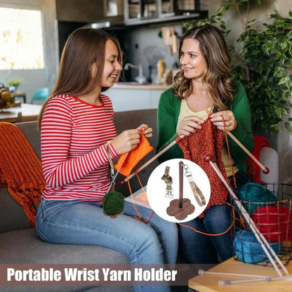 Wrist Wooden Yarn Ball Holder With Wristband Yarn Spinner Stand For Preventing Yarn Entanglement