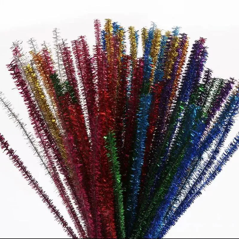 10/50/100 Glitter Chenille Stem Pipe Cleaner Plush Metal Foil Stem Wire Sticks DIY