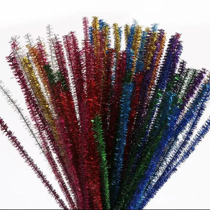 10/50/100 Glitter Chenille Stem Pipe Cleaner Plush Metal Foil Stem Wire Sticks DIY
