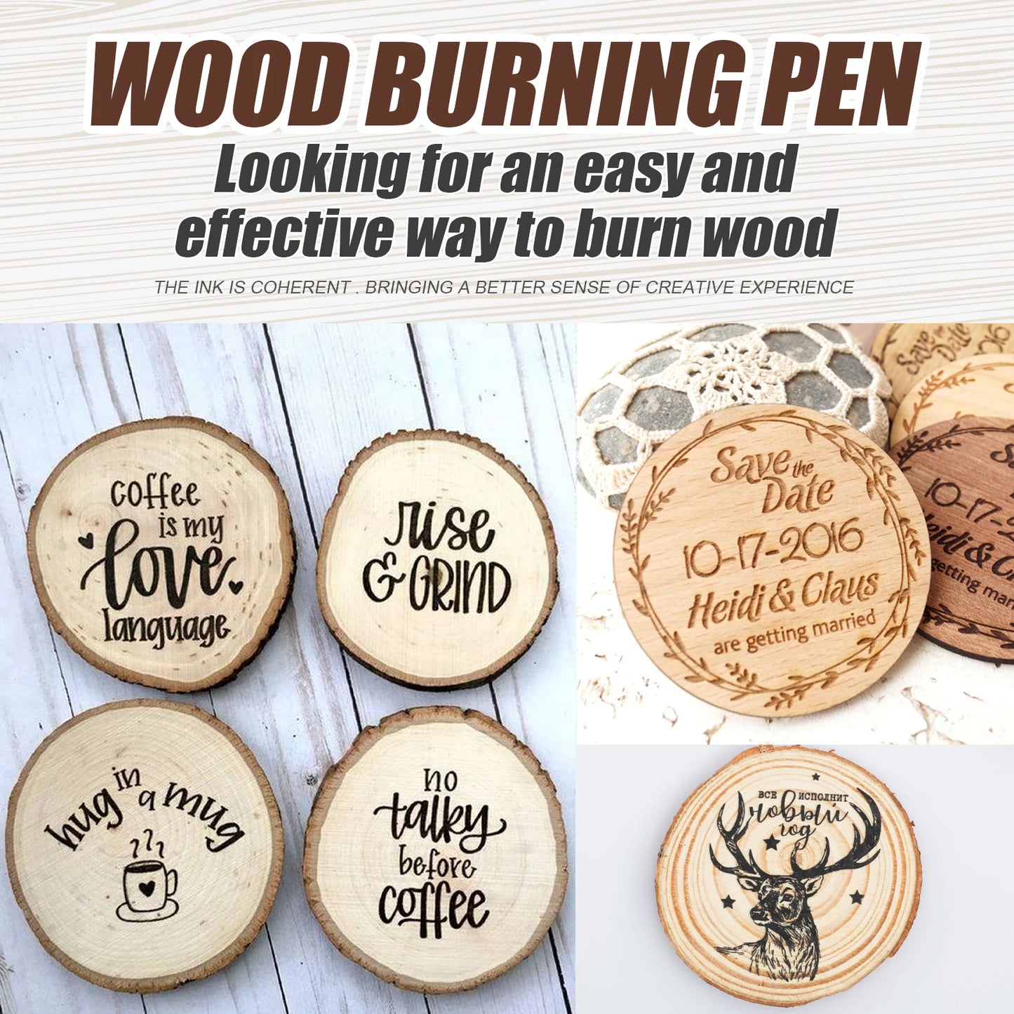 3/6/9Pcs Burning Scorch Pen Marker Wooden Branding Coaster Cutting Board Pyrograph