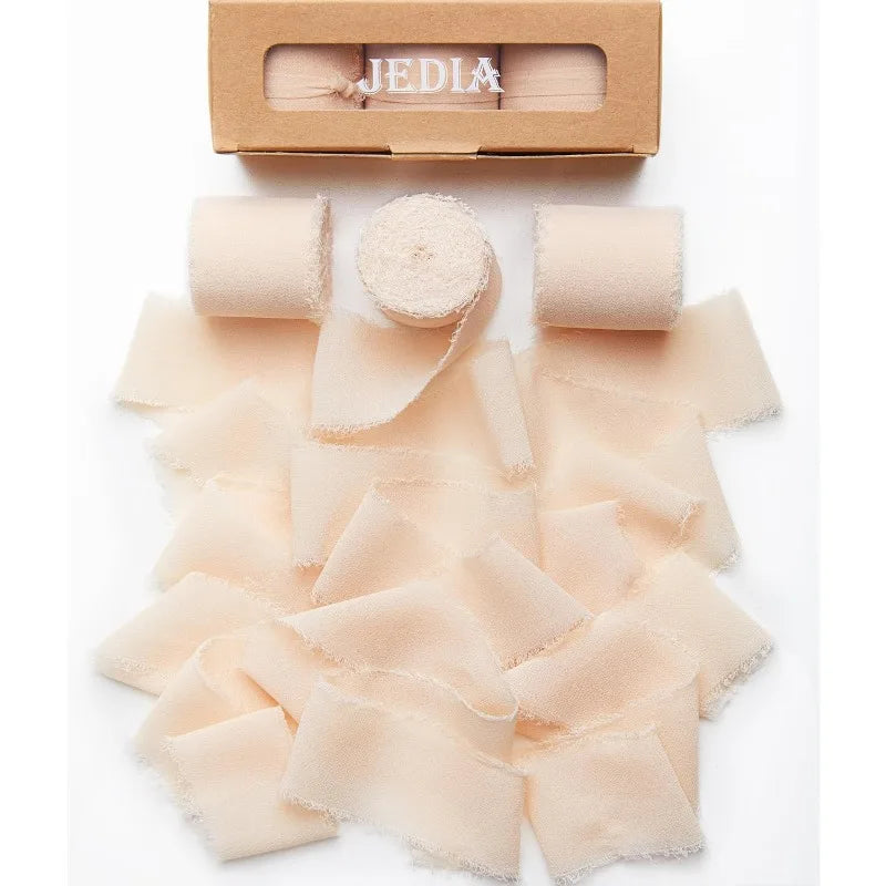 3 Rolls Champagne Chiffon Ribbon Set - Sheer Fabric