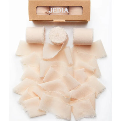 3 Rolls Champagne Chiffon Ribbon Set - Sheer Fabric