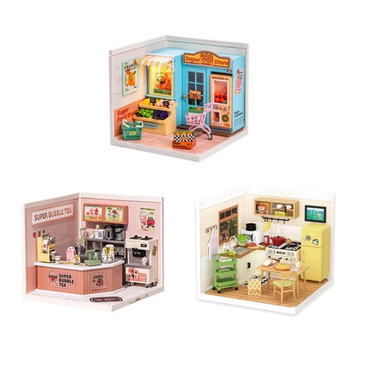Robotime DIY Miniature Dollhouse Kit with Accessories Model Supply Store Kit with LED