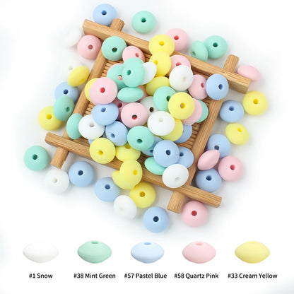 50/100pcs Silicone Lentil Beads 12mm Abacus Loose Focal Beads For Jewelry Making