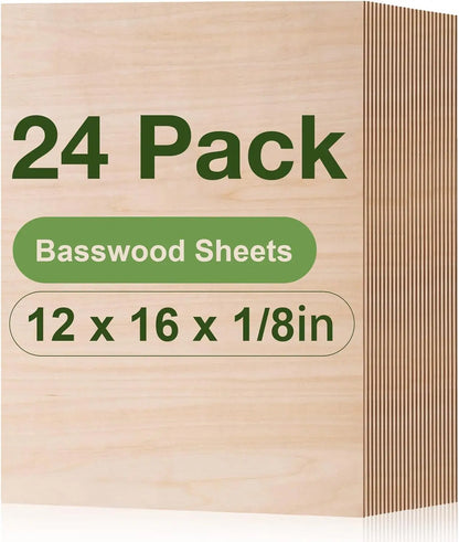 Robotime 12-Pack 3mm Basswood 12 x 12 x 1/8 Inch Craft Wood A/A Grade Sheets Plywood for Laser Cutting