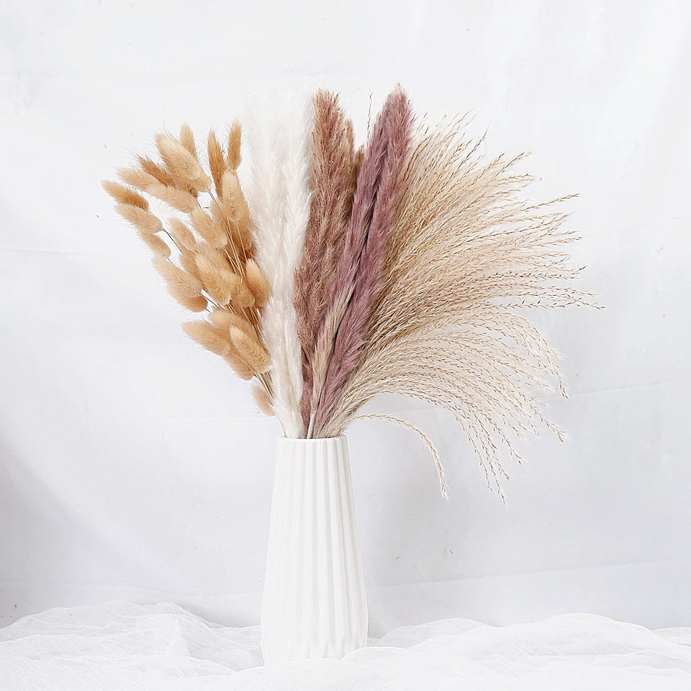 Dried Pampas Grass Decor 80-110 PCS with Bunny Tails Dried Flowers Reed Grass Bouquet Boho Flowers