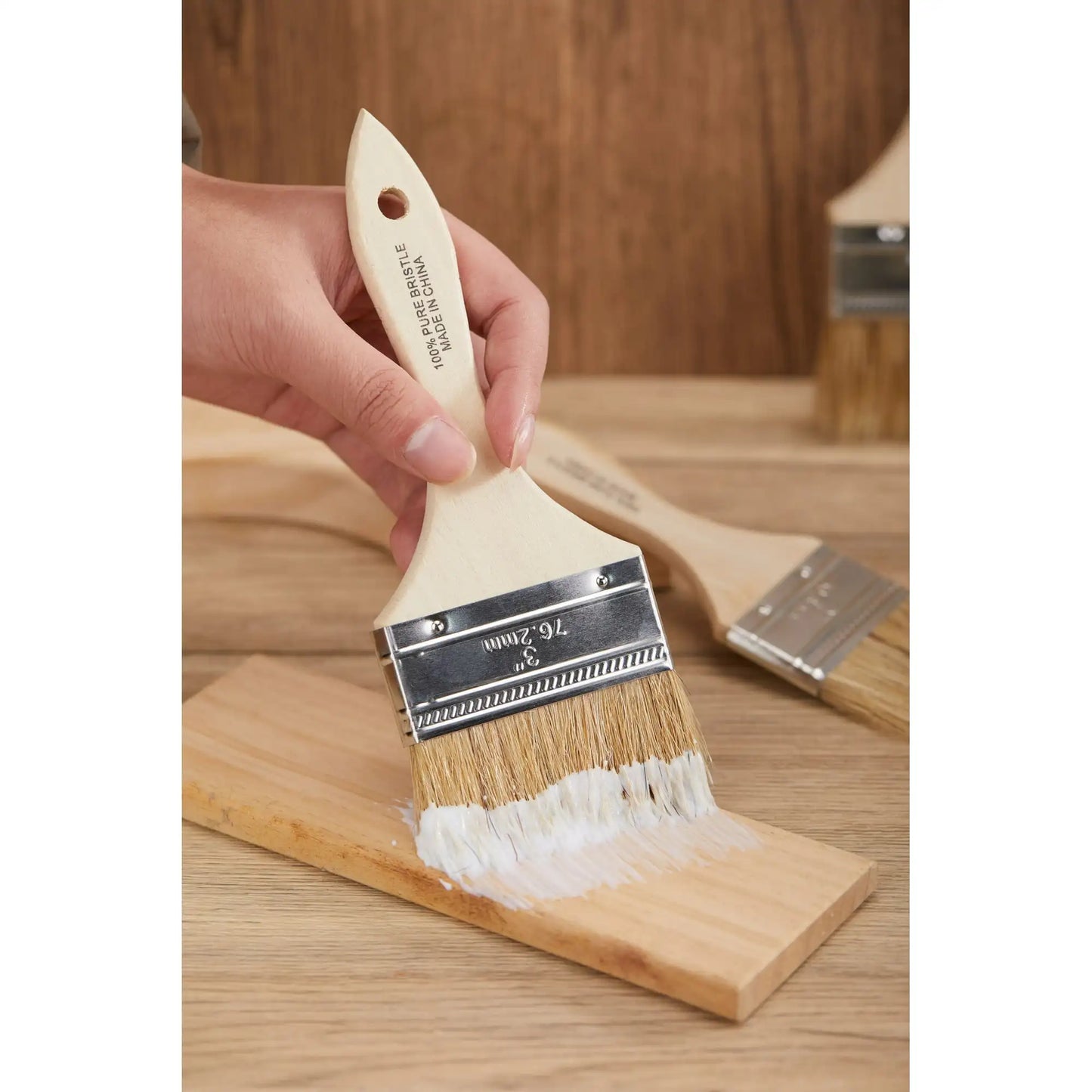 (4 pack) Unbranded Natural Bristle Flat 3-in. Chip Paint Brush