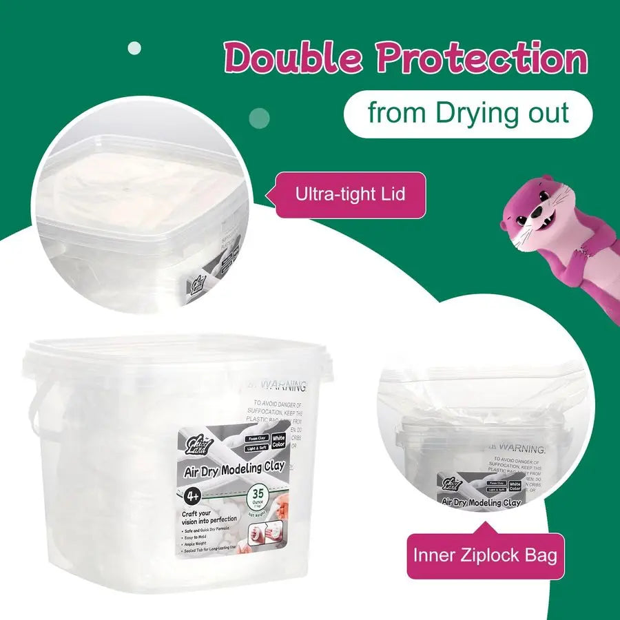 Air Dry Modeling Clay 35oz 1000g Bucket, Soft Foam Clay, Crafting, Sculpting