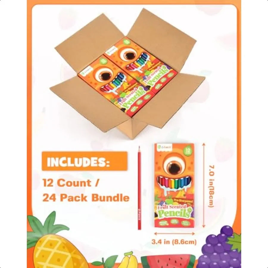 DFantiX 24 Pack Fruit Scented Colored Pencils Bulk 288 Count Pre Sharpened Sets