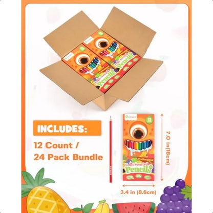 DFantiX 24 Pack Fruit Scented Colored Pencils Bulk 288 Count Pre Sharpened Sets