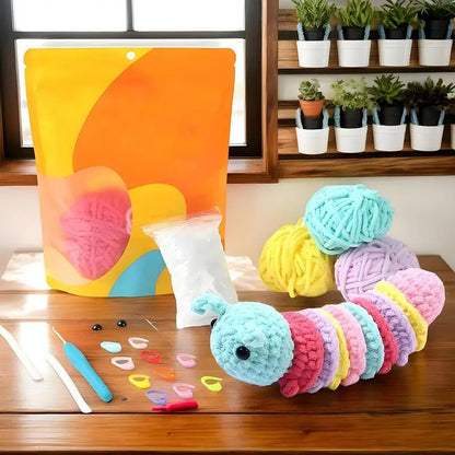 Adults Caterpillar Colorful Kit Handcrafted Crocheting Set With Instructions And Videos For Beginners