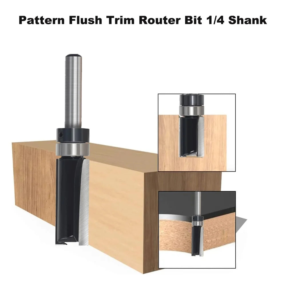 9pcs Carbide Tipped Flush Trim Router Bit Set 1/4 Shank Pattern Wood Cutting Tools Smooth Precision CNC Router Use