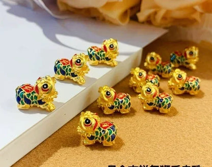 24k pure gold lion charms 999 real gold enamel colorful charms fine dance charms