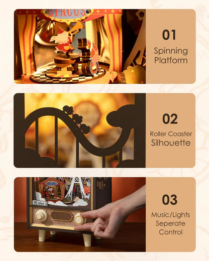 Robotime Rolife Sunset Carnival Music Boxes with Lights Ferris Wheel Luxu Design 3D Wooden Puzzle