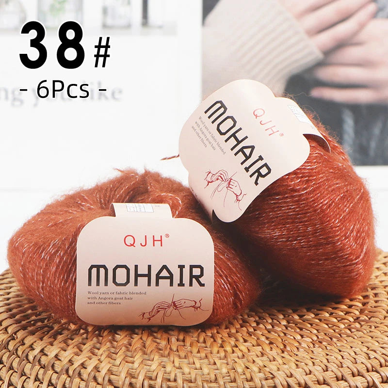 6pcs Soft Mohair Yarn Knitting Angora Yarn for DIY Knitting, Fluffy Lace for Sweater, Scarf, Shawl,25g/pcs