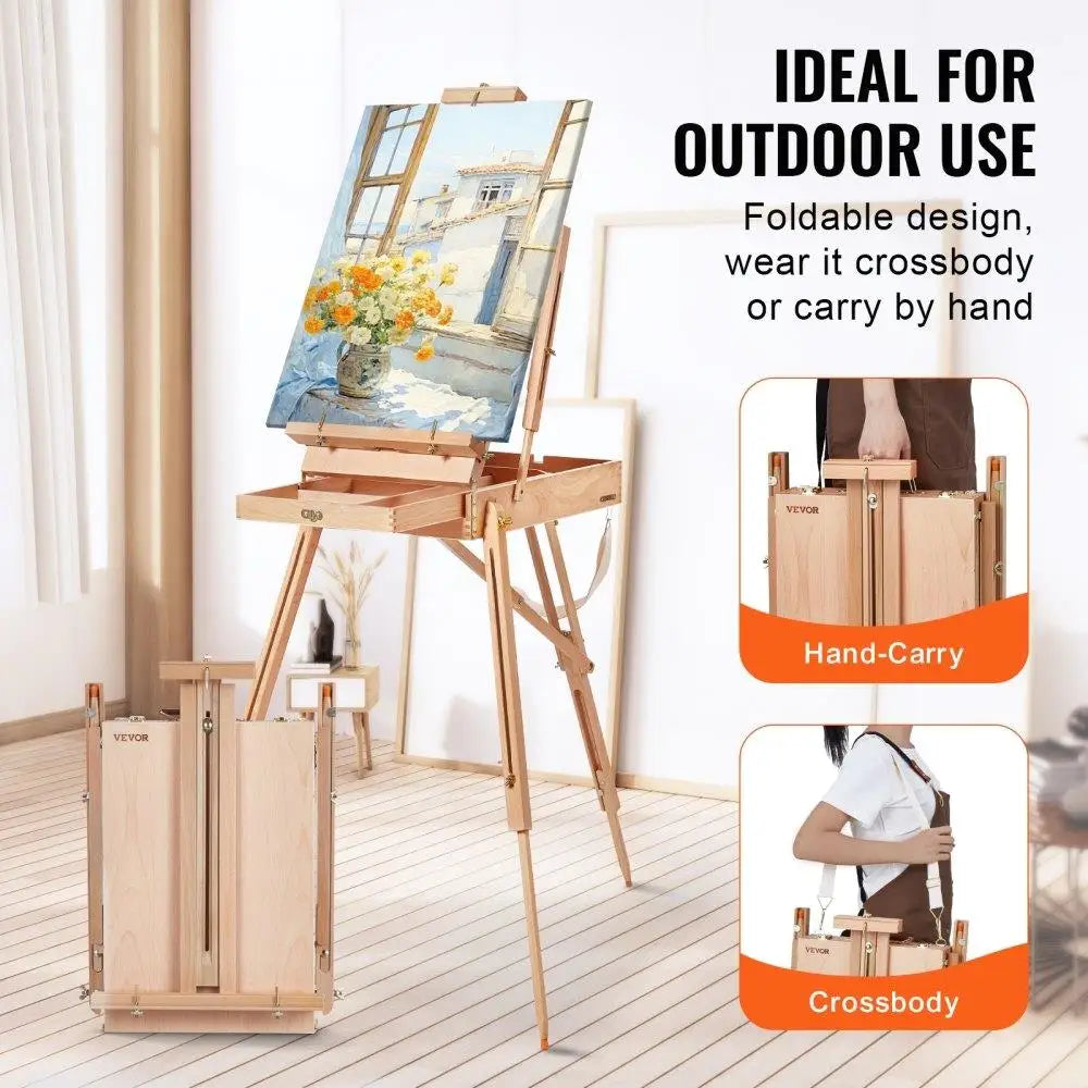 French Easel Canvas Holder 34 Beechwood Foldable Sketchbox Easel with Drawer