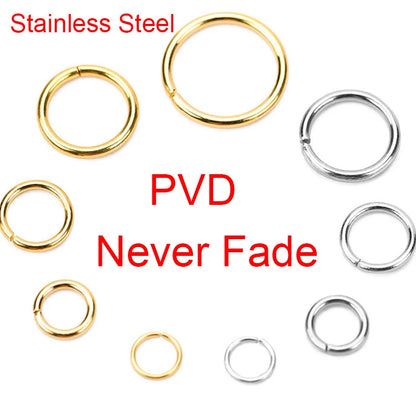 100pcs PVD Stainless Steel Open Jump Rings Lot 3 4 5 6 7 8 10 mm Split Rings Connectors For Bracelet Necklace