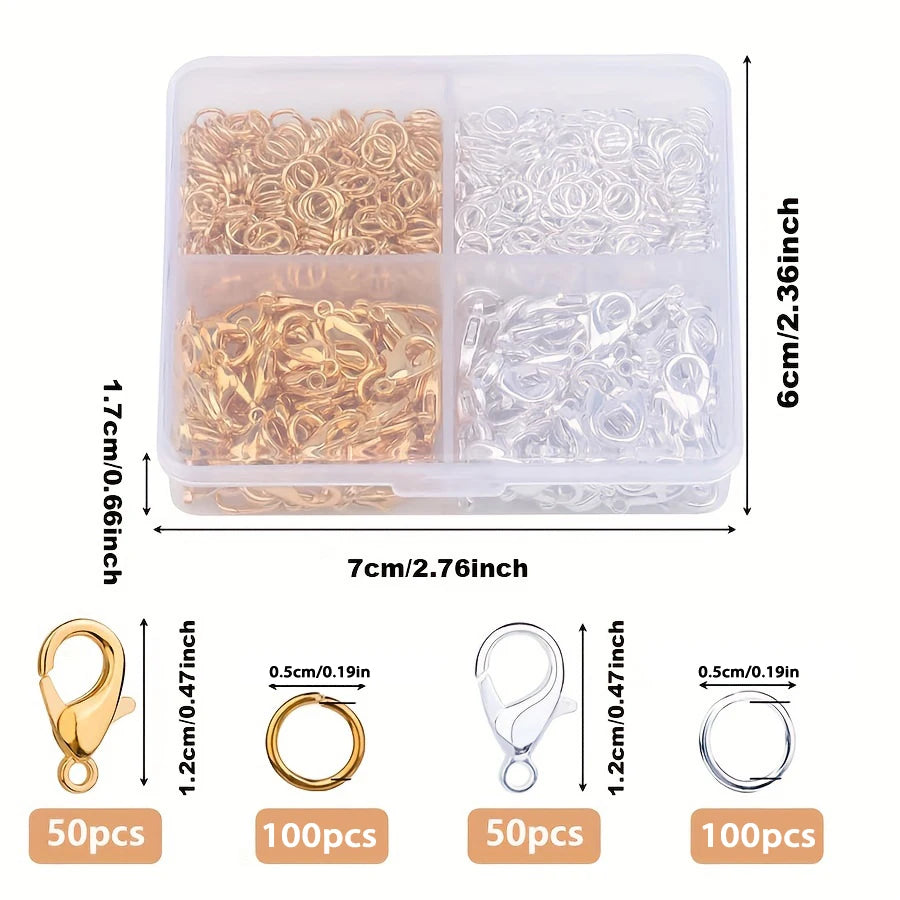 1set Box Gold Silver Lobster Clasp Open Jump Rings For Jewelry Making Bracelets Necklaces Hooks Chain Closure