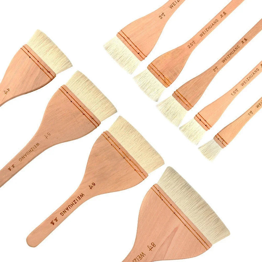 Wooden Handle Goat Hair Paint Brushes Smooth Sanding for Wall 10 Sizes Watercolor Acrylic Oil