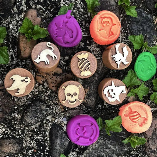 Halloween Clay Stamp Kit 9pcs Wooden Handmade Stamp Set