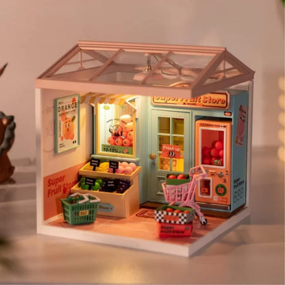 Robotime DIY Miniature Dollhouse Kit with Accessories Model Supply Store Kit with LED