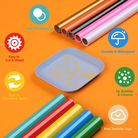 HTVRONT 14 Pack 12X3ft Multi Colors Permanent Adhesive Vinyl Roll for Cricut Craft EASY TO CUT