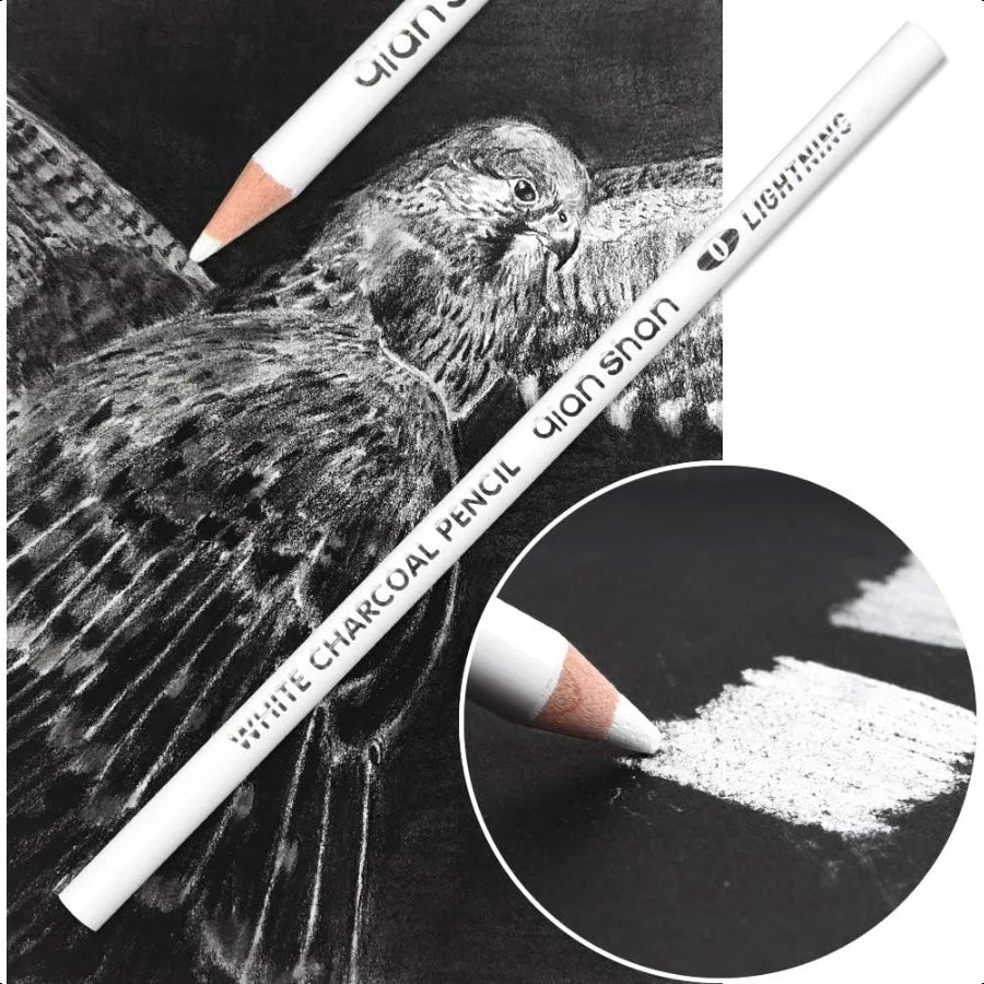 2 Pcs White Sketch Charcoal Pencils Professional High Quality Sketch Highlight Wooden Pencils