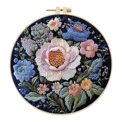 Flower Stamped Cross Stitch Embroidery Kits with Hoop Cloth Color Thread
