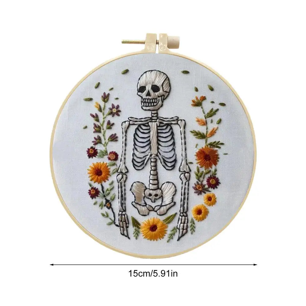 Halloween Embroidery Kit Skeleton Witch Hat Bat