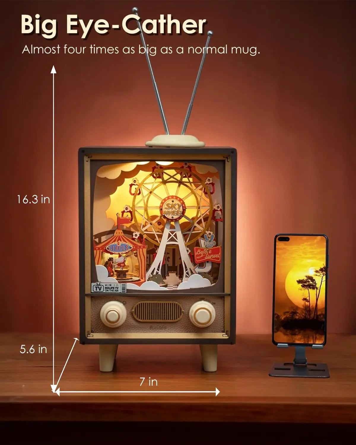 Robotime Rolife Sunset Carnival Music Boxes with Lights Ferris Wheel Luxu Design 3D Wooden Puzzle