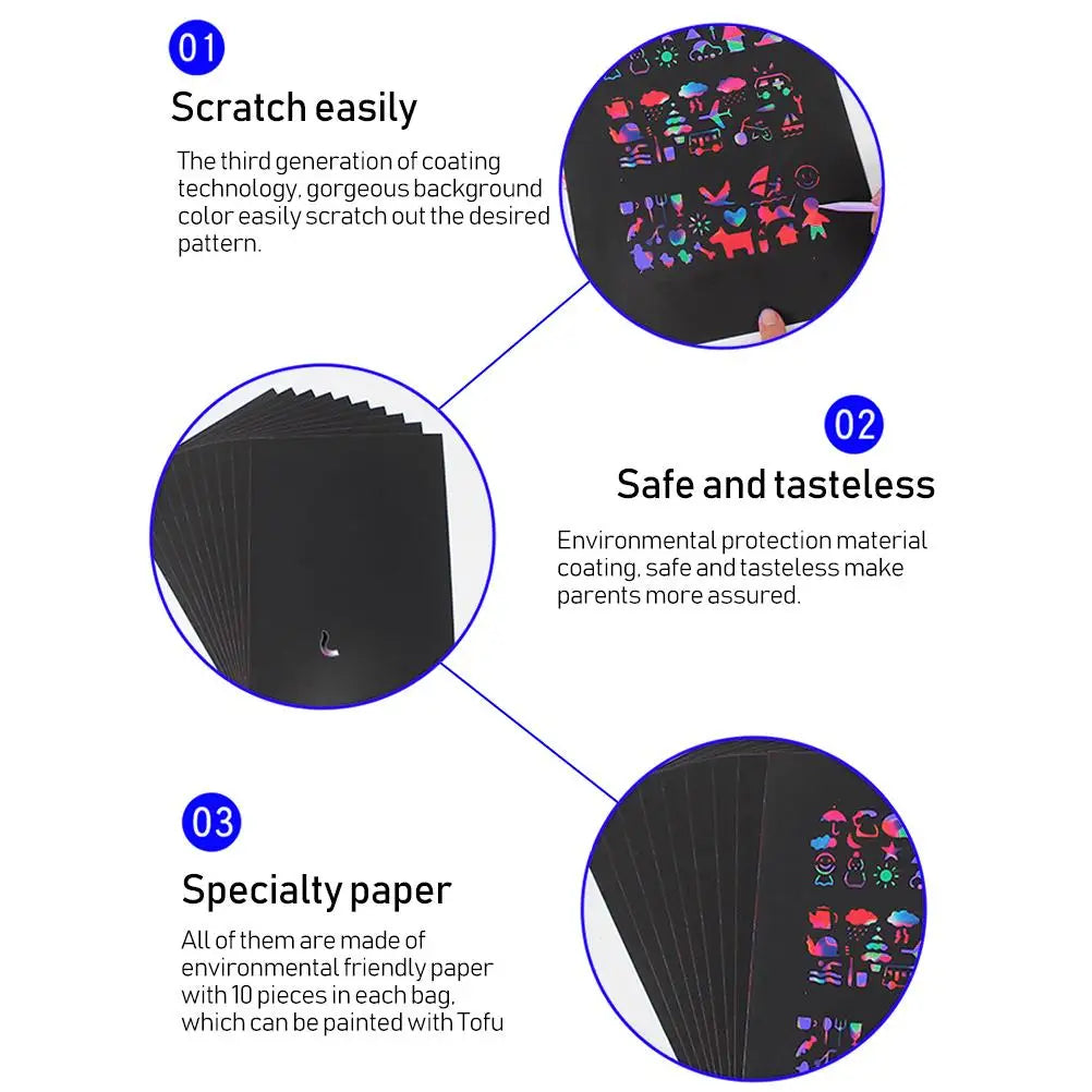 Colorful Scratch Sheet Paper Set Easy 5 Bamboo Lightweight Safe and Tasteless for DIY Painting