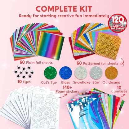 JOYFY Foil Art Kit Arts & Crafts Supplies Mess Free Coloring Foil Foam Stickers Creative