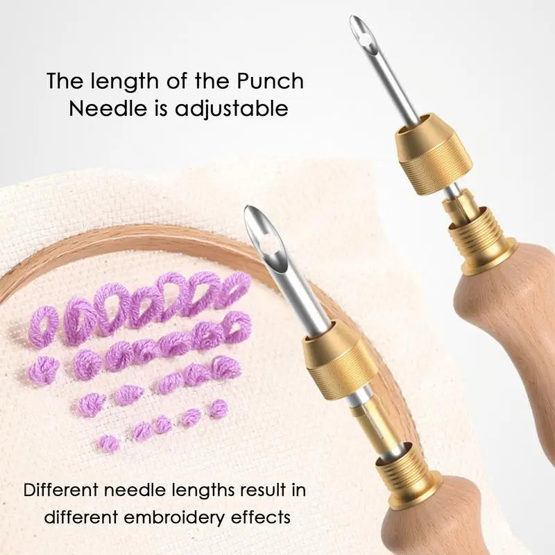 Embroidery Needle Kit Adjustable Punching Needle Tufting Tools Pen Punch Kit For Pillows Towels Quilts