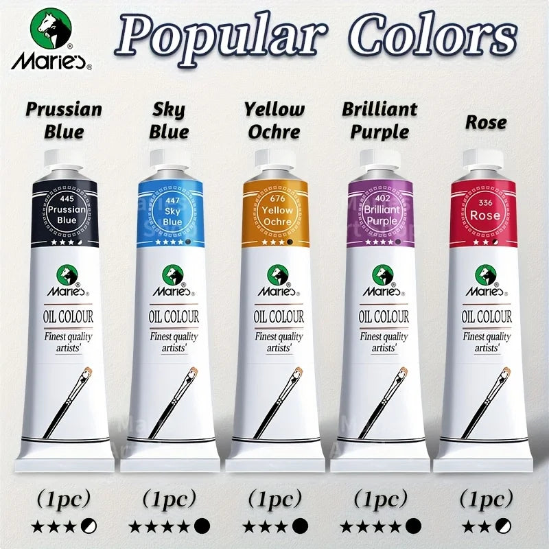 5pcs Marie's Oil Paints Set, 50ml (1.7fl. oz) x 5, Vibrant Colors