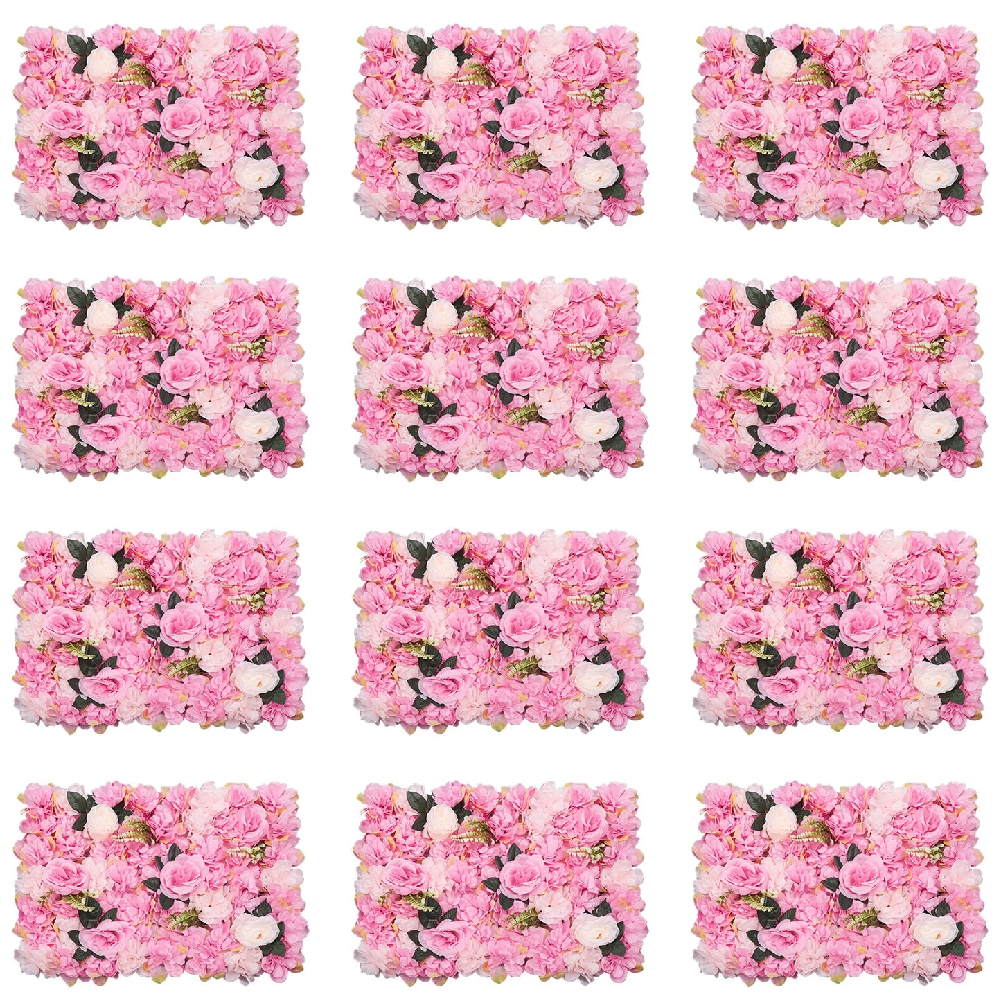 12 Pcs Flower Wall Panels Pink Wall Backdrop Panels Set 60x40cm Artificial Rose & Dahlia