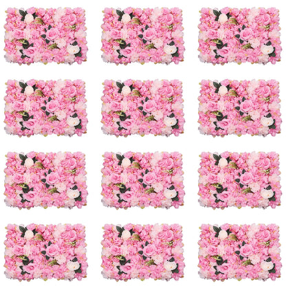 12 Pcs Flower Wall Panels Pink Wall Backdrop Panels Set 60x40cm Artificial Rose & Dahlia
