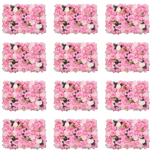 12 Pcs Flower Wall Panels Pink Wall Backdrop Panels Set 60x40cm Artificial Rose & Dahlia