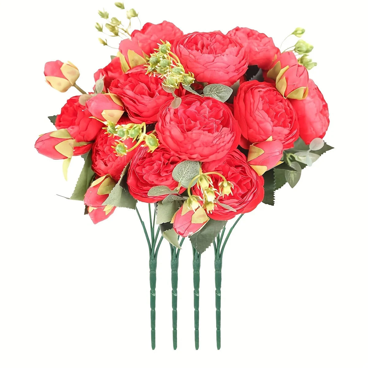 4 Bundles Peonies Artificial Flowers, 13.4in Silk Fake Flowers Bouquets