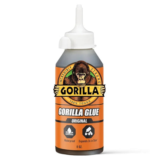 Waterproof Polyurethane Glue, Gorilla Original 8oz - Expands for Gaps, Ideal for Wood & More.